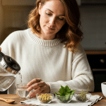 fitoterápia női ciklus: nő készít gyógynövényes teát otthon