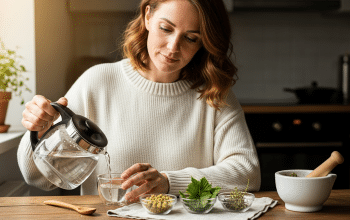 fitoterápia női ciklus: nő készít gyógynövényes teát otthon