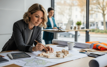 városfejlesztés finanszírozási eszközök: szakember térmodellel és tervekkel